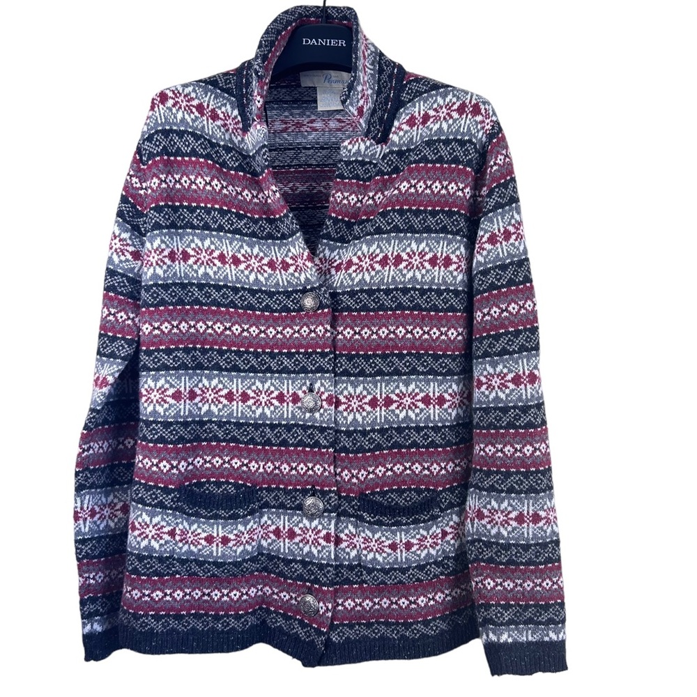 Vintage Penmans Women’s knit cardigan metal buttons pockets size large - Picture 1 of 9